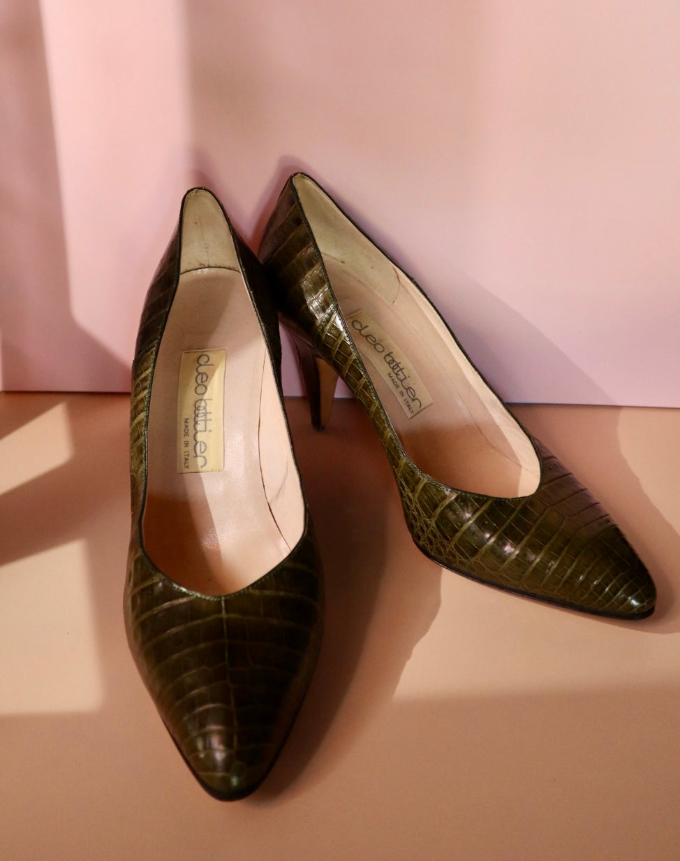 Rare Olive Green Leather Pumps
