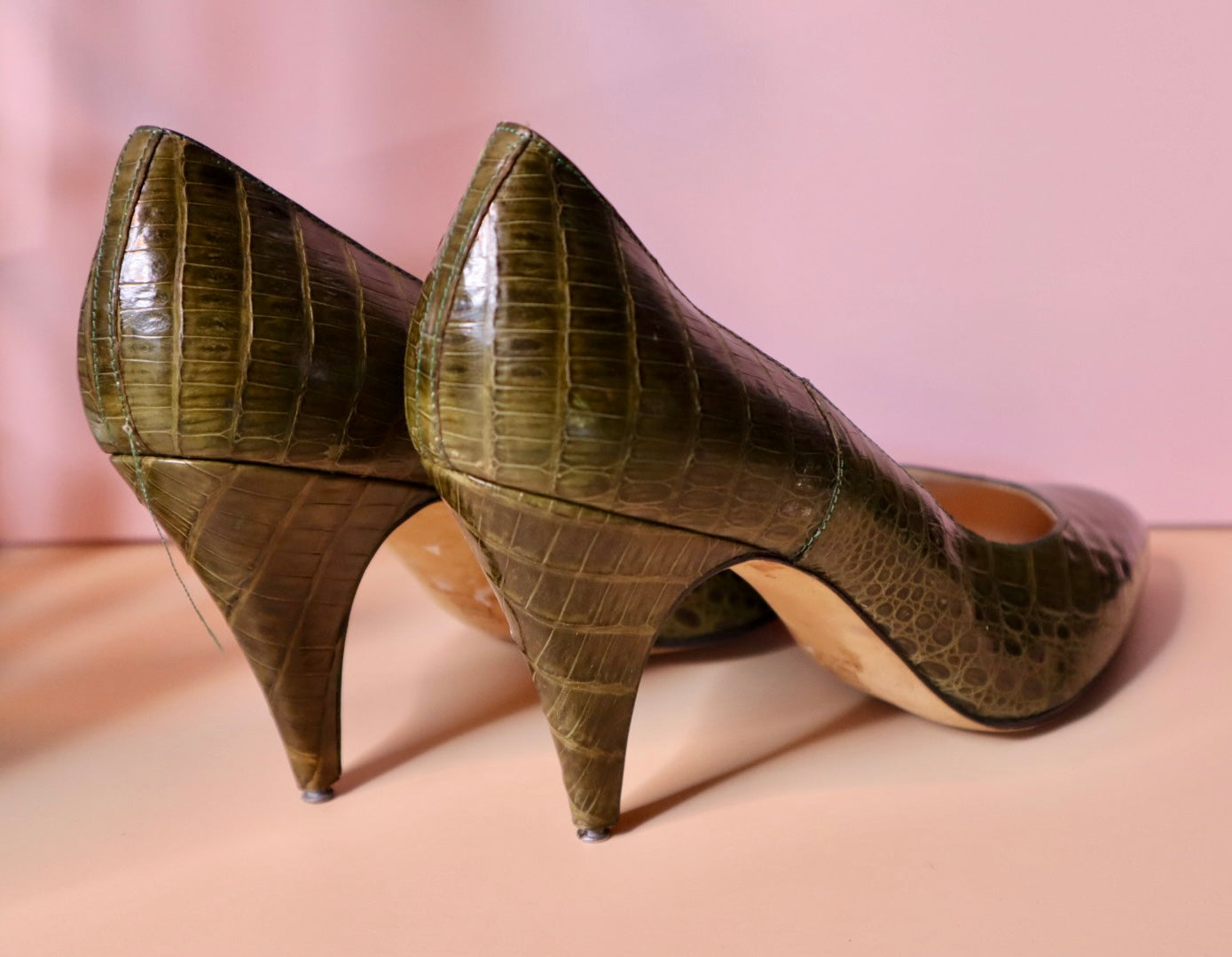 Rare Olive Green Leather Pumps