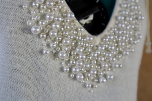 Cream Pearl Embellished Sweater Tank