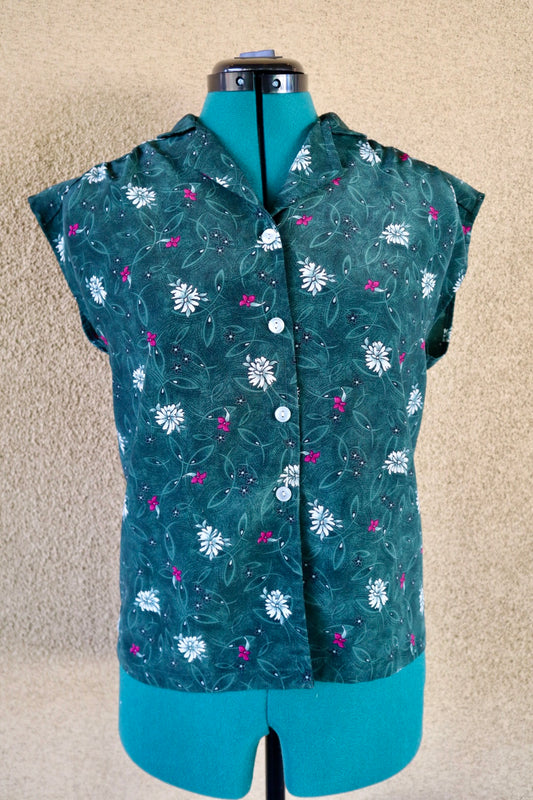 Vintage Handmade Floral Button-Up Blouse