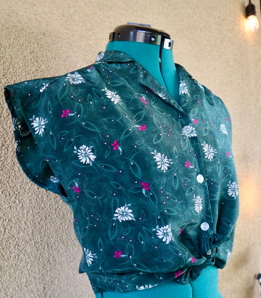 Vintage Handmade Floral Button-Up Blouse