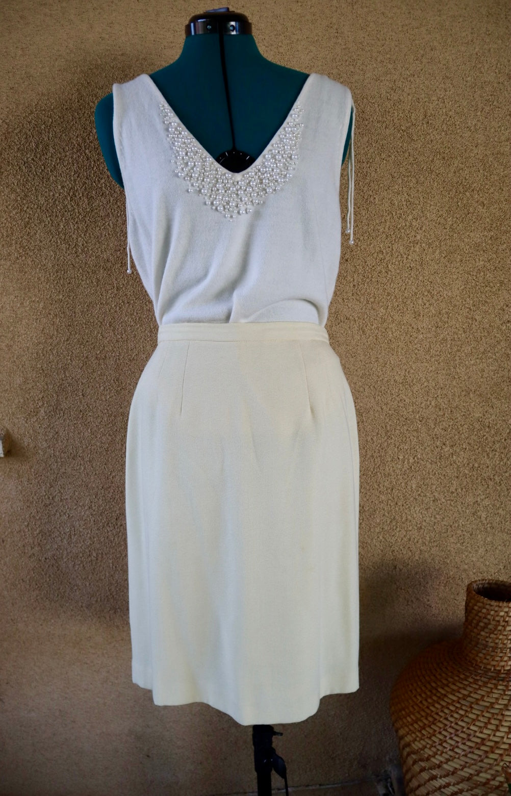1960s Cream Wool Pencil Skirt