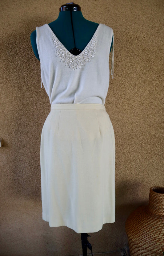 1960s Cream Wool Pencil Skirt